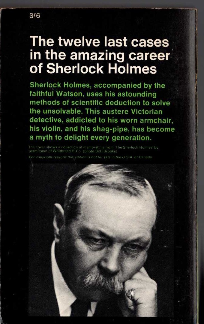 Sir Arthur Conan Doyle  THE CASE-BOOK OF SHERLOCK HOLMES magnified rear book cover image