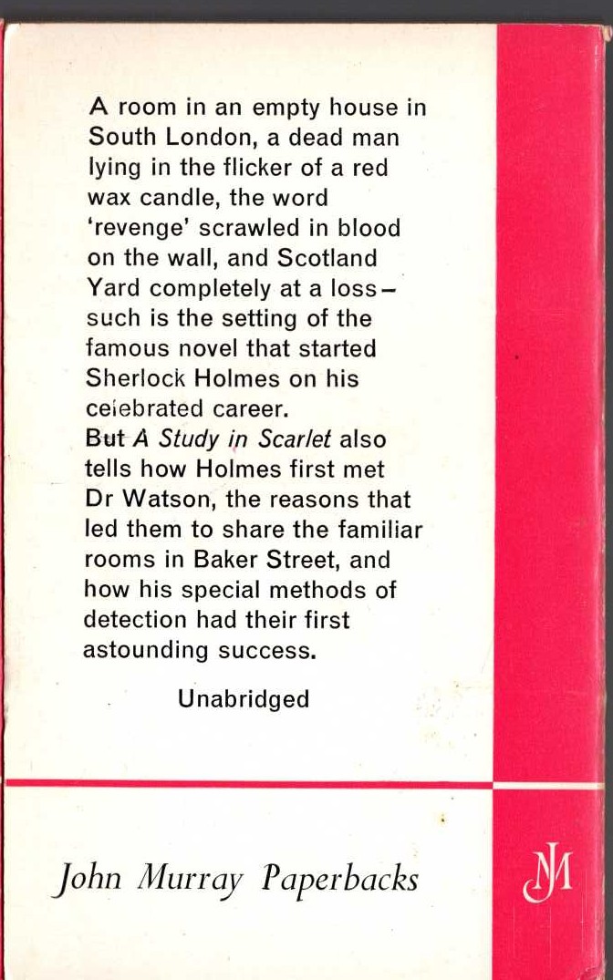 Sir Arthur Conan Doyle  A STUDY IN SCARLET magnified rear book cover image