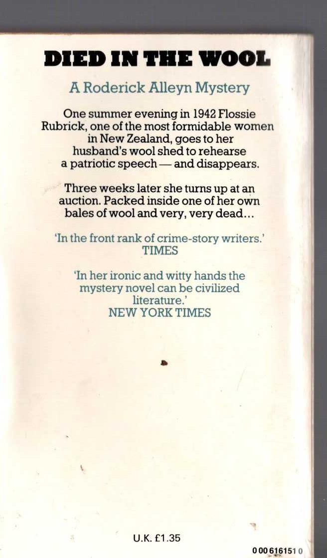 Ngaio Marsh  DIED IN THE WOOL magnified rear book cover image