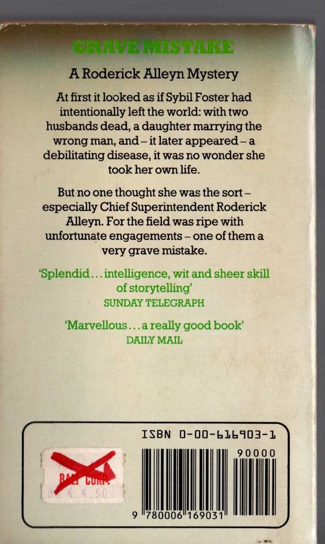 Ngaio Marsh  GRAVE MISTAKE magnified rear book cover image
