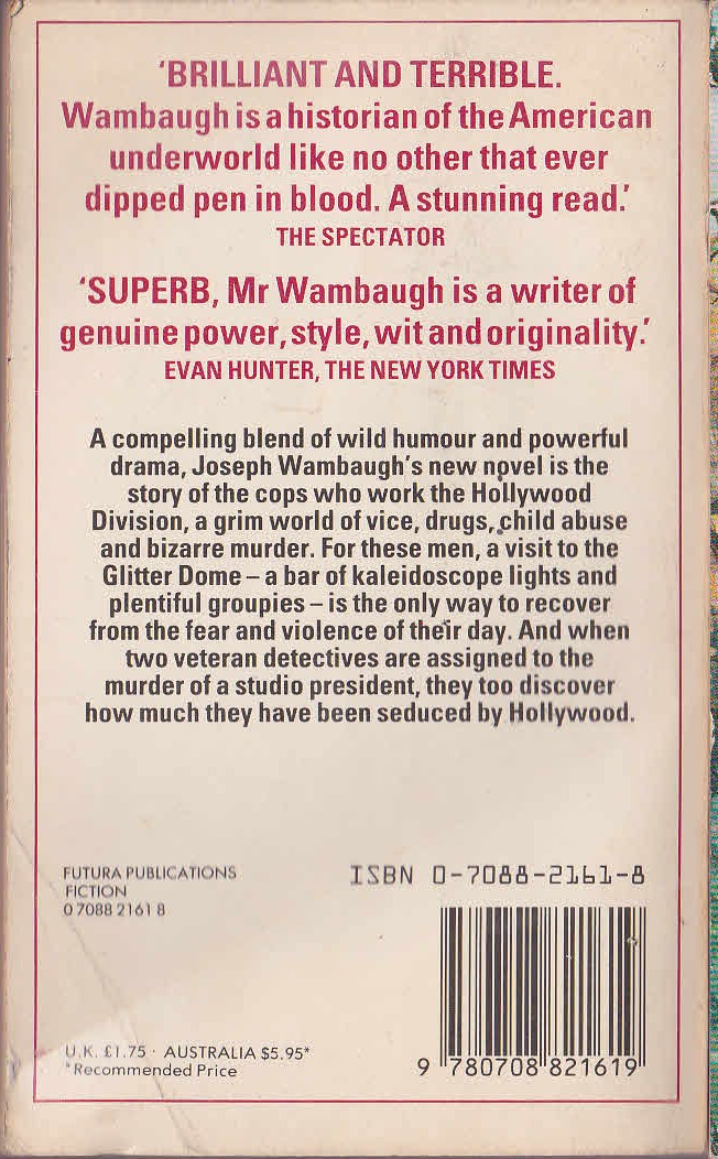 Joseph Wambaugh  THE GLITTER DOME magnified rear book cover image
