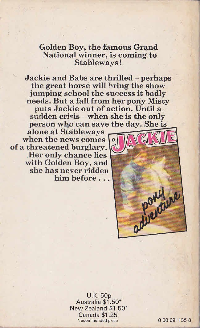 Judith M. Berrisford  JACKIE'S SHOW JUMPING SURPRISE magnified rear book cover image
