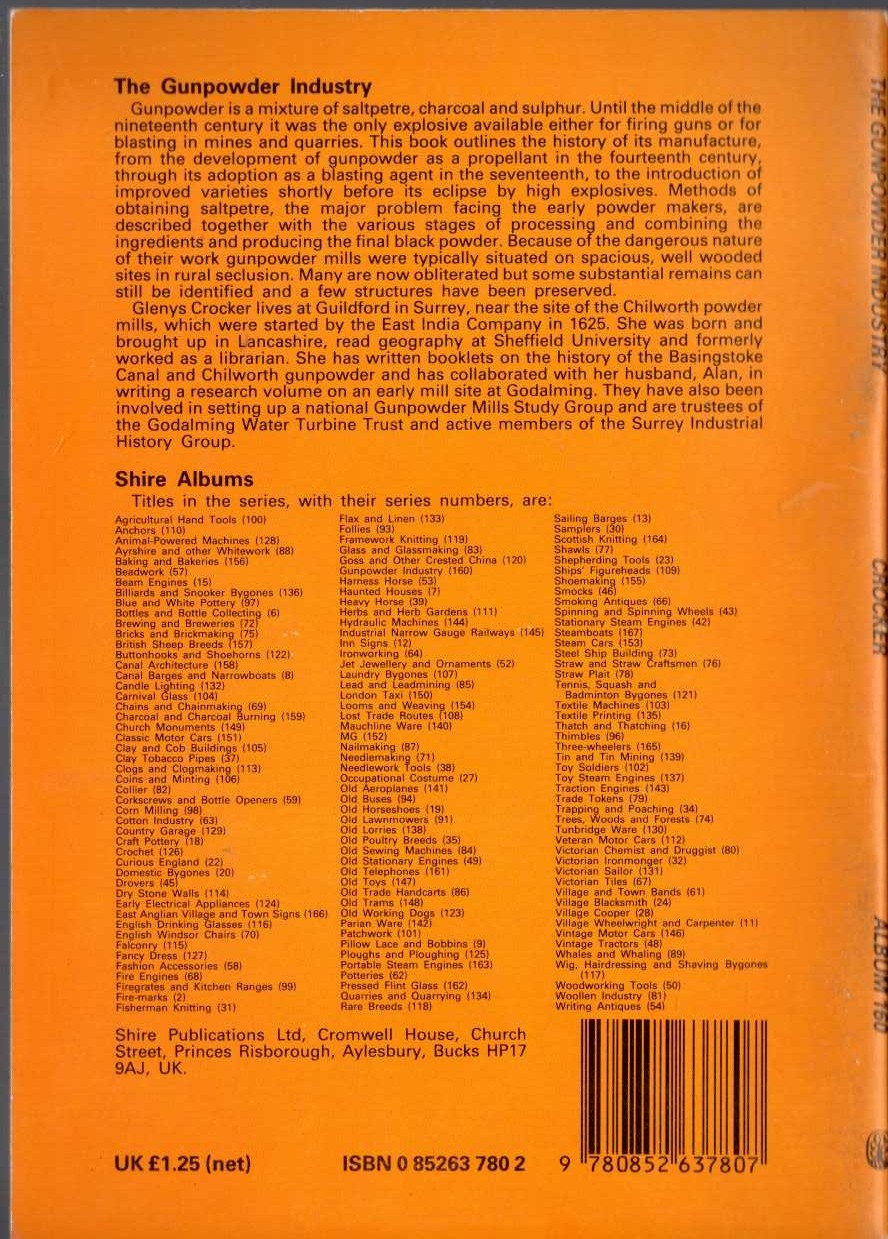 Glenys Crocker  THE GUNPOWDER INDUSTRY magnified rear book cover image