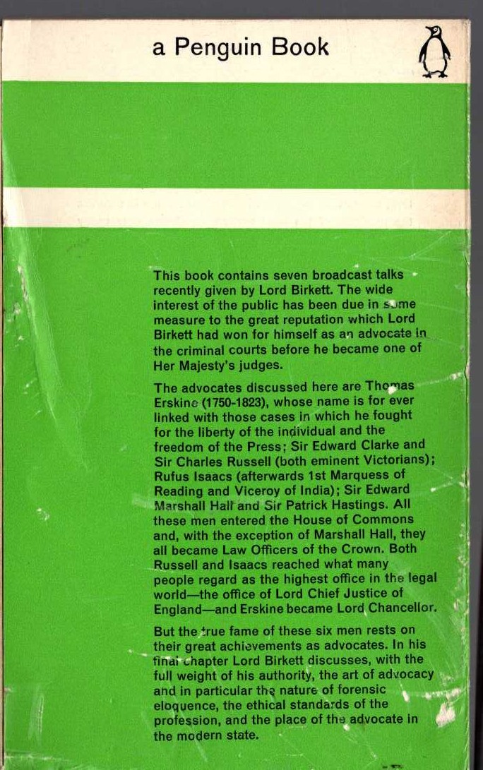 Lord Birkett  SIX GREAT ADVOCATES magnified rear book cover image
