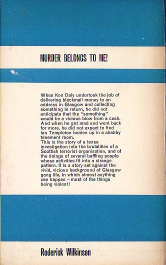 Roderick Wilinson  MURDER BELONGS TO ME magnified rear book cover image