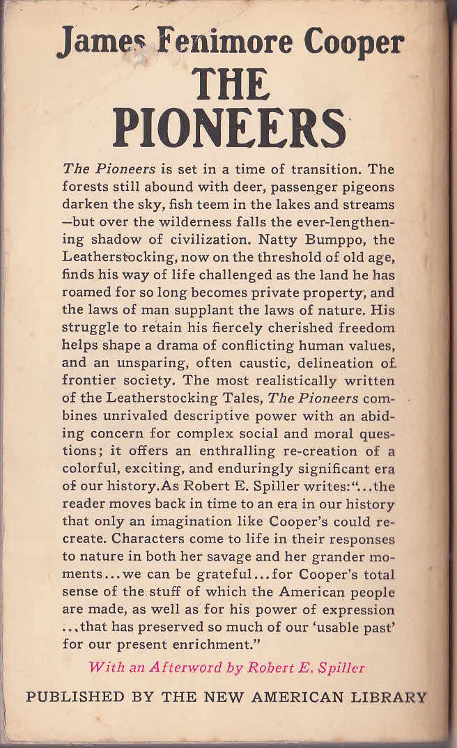 J.Fenimore Cooper  THE PIONEERS magnified rear book cover image