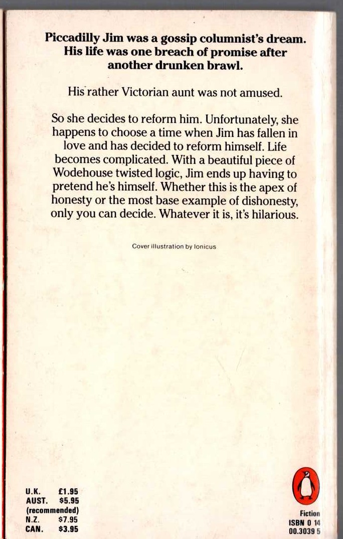 P.G. Wodehouse  PICCADILLY JIM magnified rear book cover image