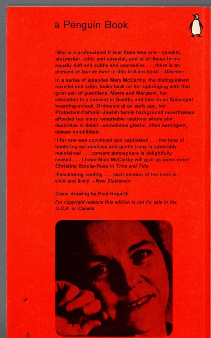 Mary McCarthy  MEMORIES OF A CATHOLIC GIRLHOOD magnified rear book cover image