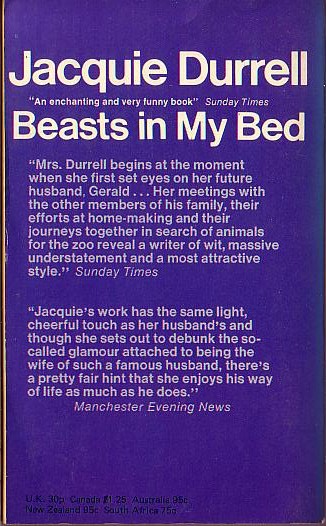 Jacquie Durrell  BEASTS IN MY BED magnified rear book cover image