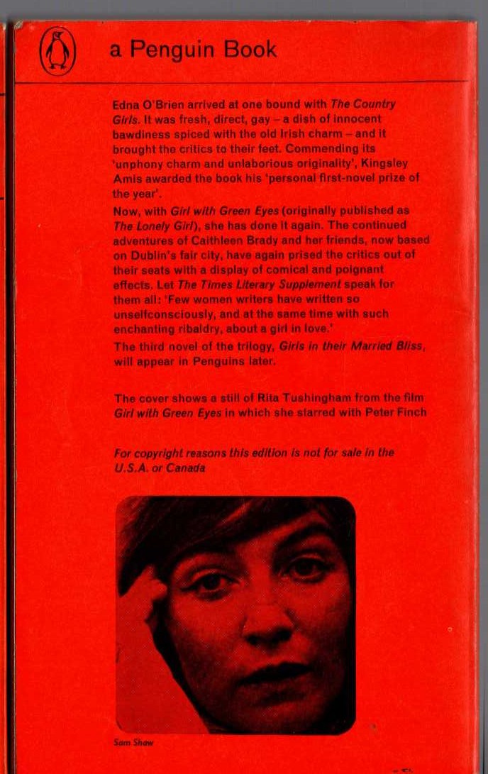 Edna O'Brien  GIRL WITH GREEN EYES magnified rear book cover image