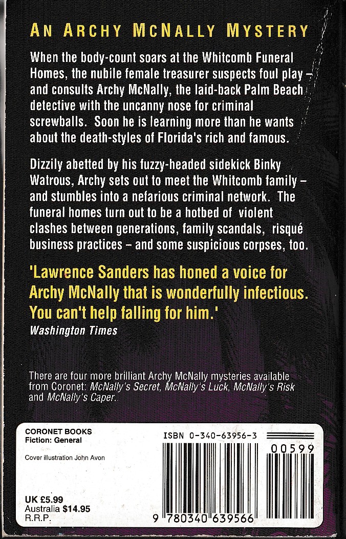 Lawrence Sanders  McNALLY'S TRIAL magnified rear book cover image