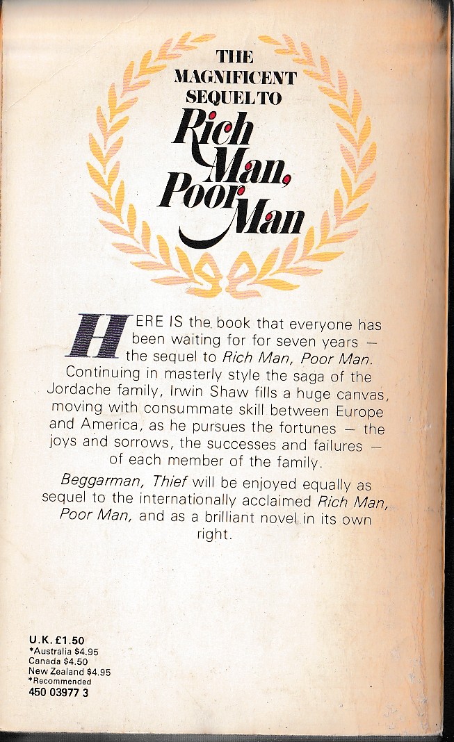Irwin Shaw  BEGGAR MAN THIEF magnified rear book cover image
