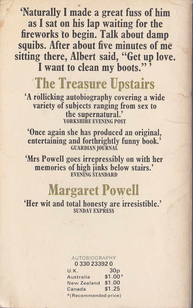 Margaret Powell  THE TREASURE UPSTAIRS magnified rear book cover image