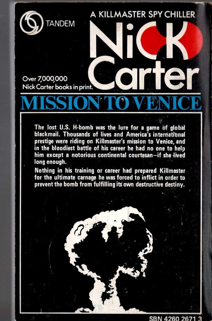 Nick Carter  MISSION TO VENICE magnified rear book cover image