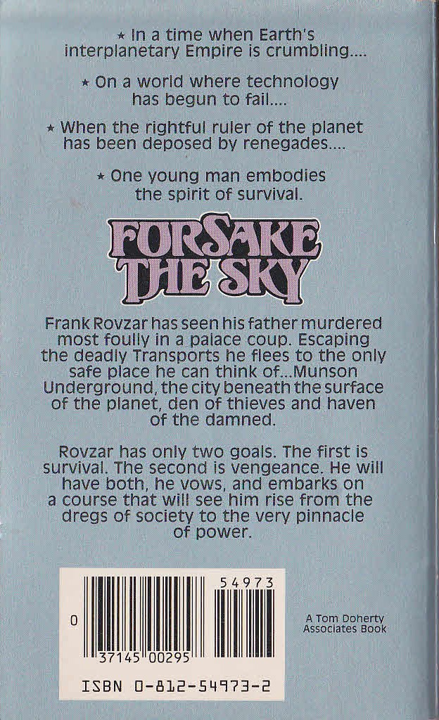 Tim Powers  FORSAKE THE SKY magnified rear book cover image