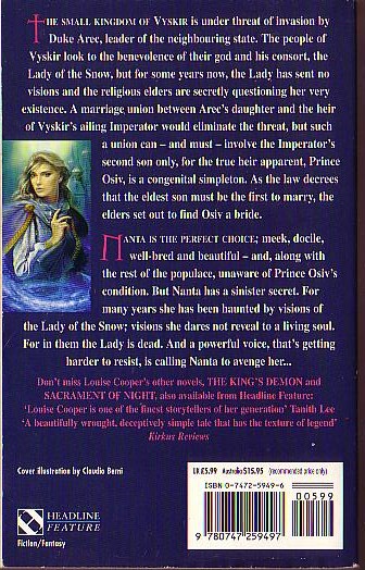 Louise Cooper  OUR LADY OF THE SNOW magnified rear book cover image