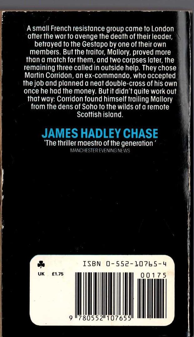 James Hadley Chase  MALLORY magnified rear book cover image