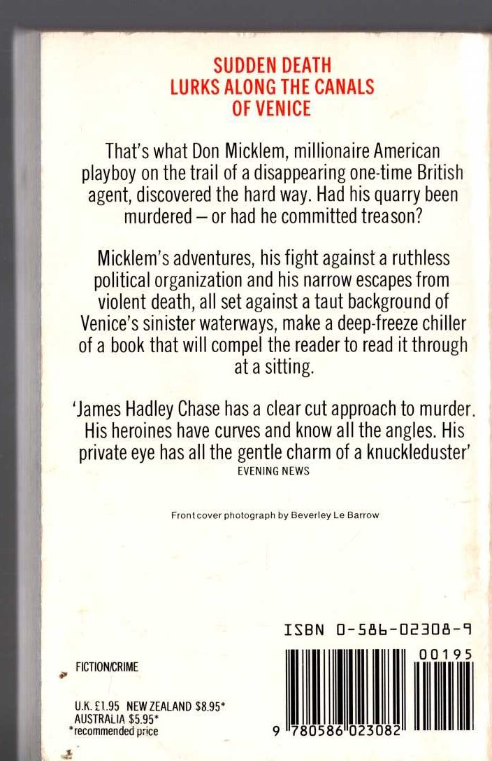 James Hadley Chase  MISSION TO VENICE magnified rear book cover image