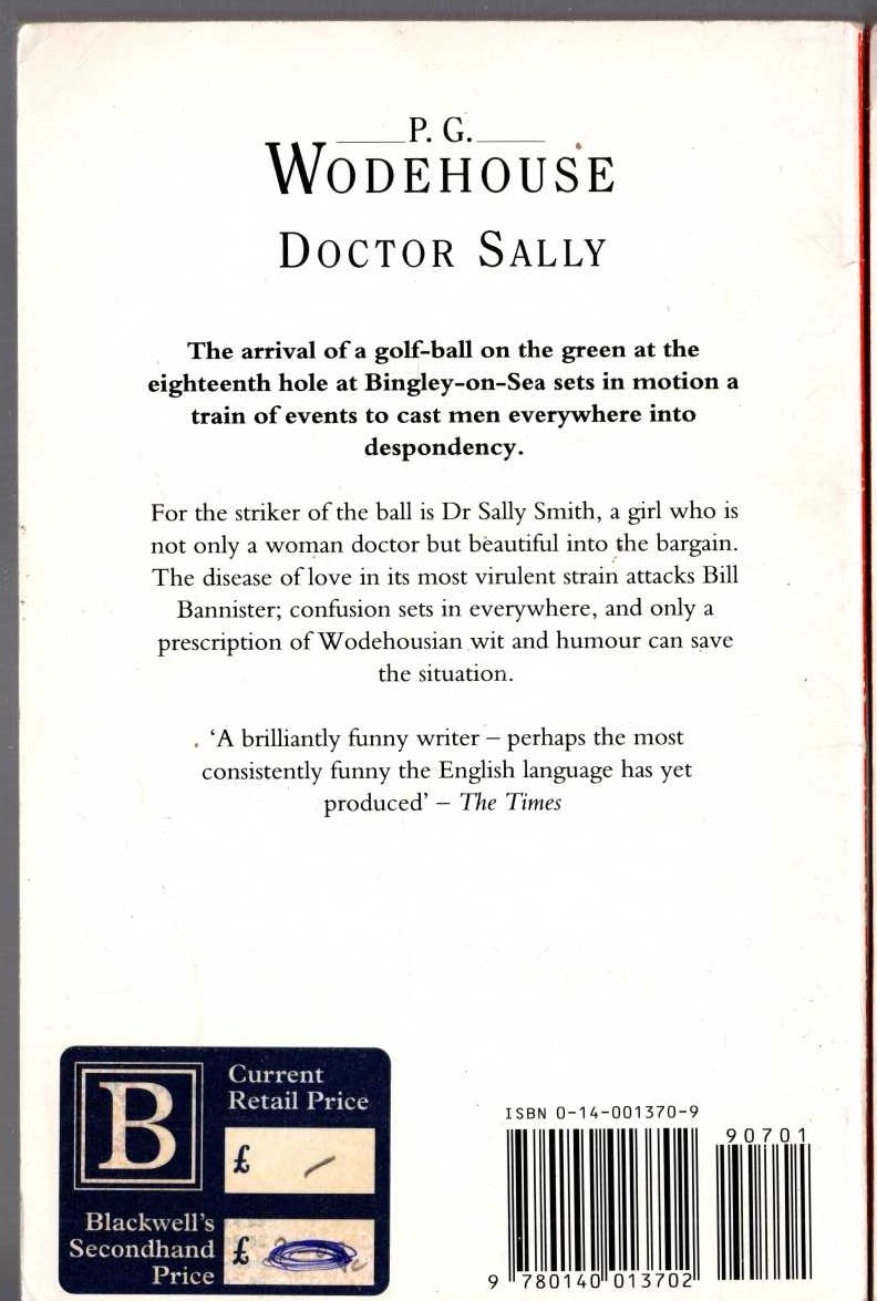 P.G. Wodehouse  DOCTOR SALLY magnified rear book cover image