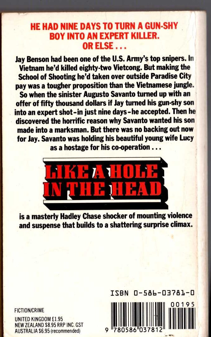 James Hadley Chase  LIKE A HOLE IN THE HEAD magnified rear book cover image