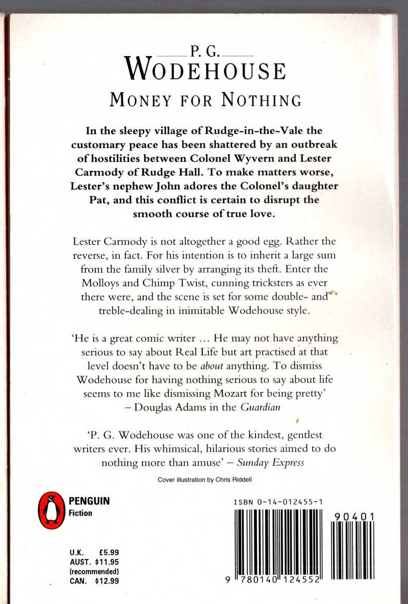 P.G. Wodehouse  MONEY FOR NOTHING magnified rear book cover image