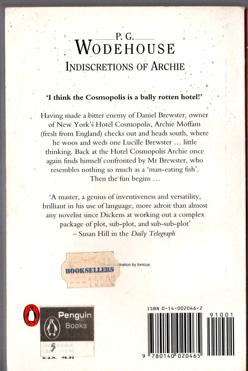 P.G. Wodehouse  INDISCRETIONS OF ARCHIE magnified rear book cover image