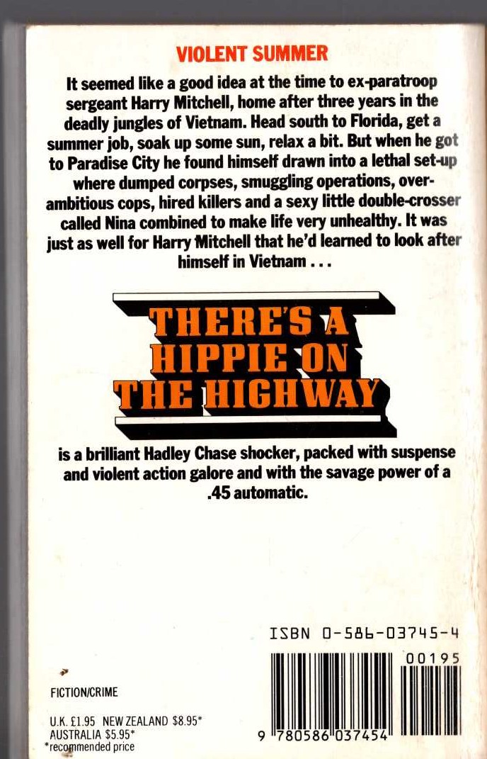James Hadley Chase  THERE'S A HIPPIE ON THE HIGHWAY magnified rear book cover image