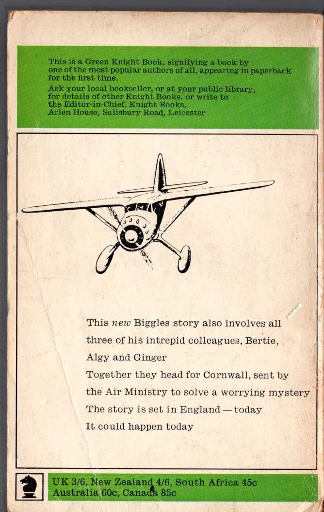 Captain W.E. Johns  BIGGLES AND THE DARK INTRUDER magnified rear book cover image