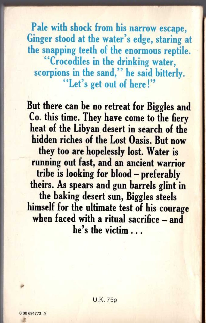 Captain W.E. Johns  BIGGLES FLIES SOUTH magnified rear book cover image