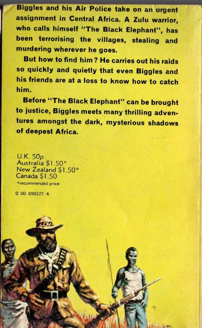 Captain W.E. Johns  BIGGLES AND THE BLACK RAIDER magnified rear book cover image