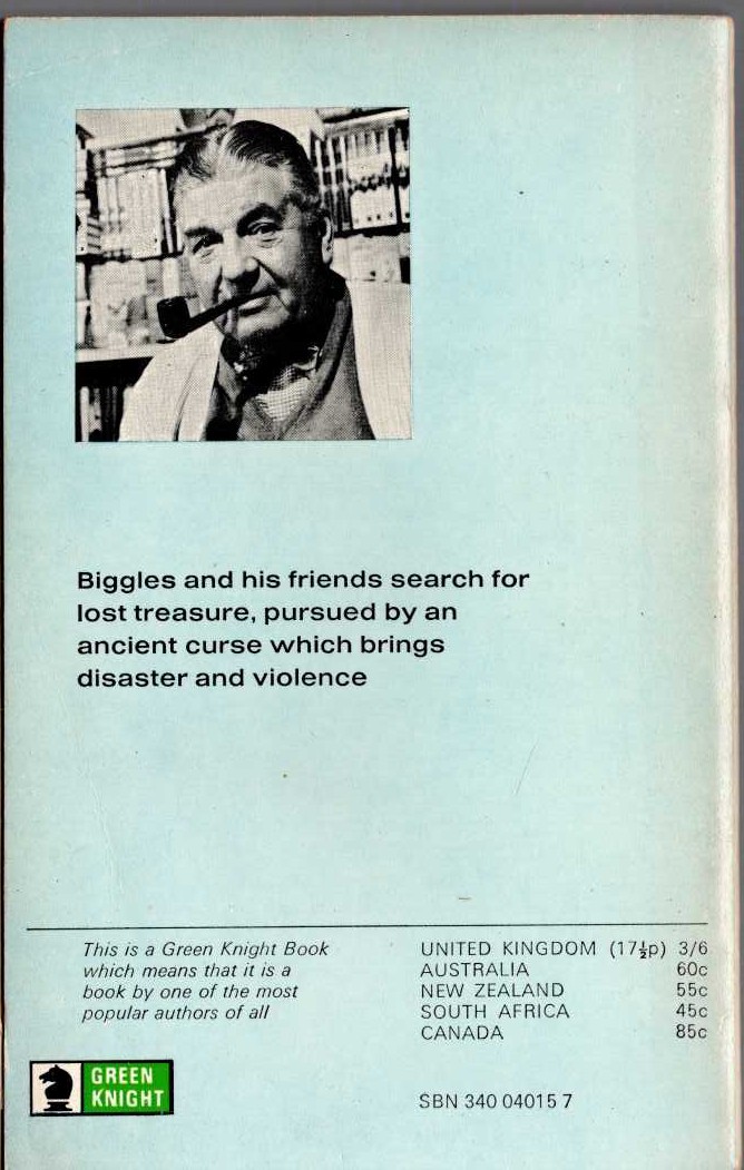 Captain W.E. Johns  BIGGLES FLIES WEST magnified rear book cover image