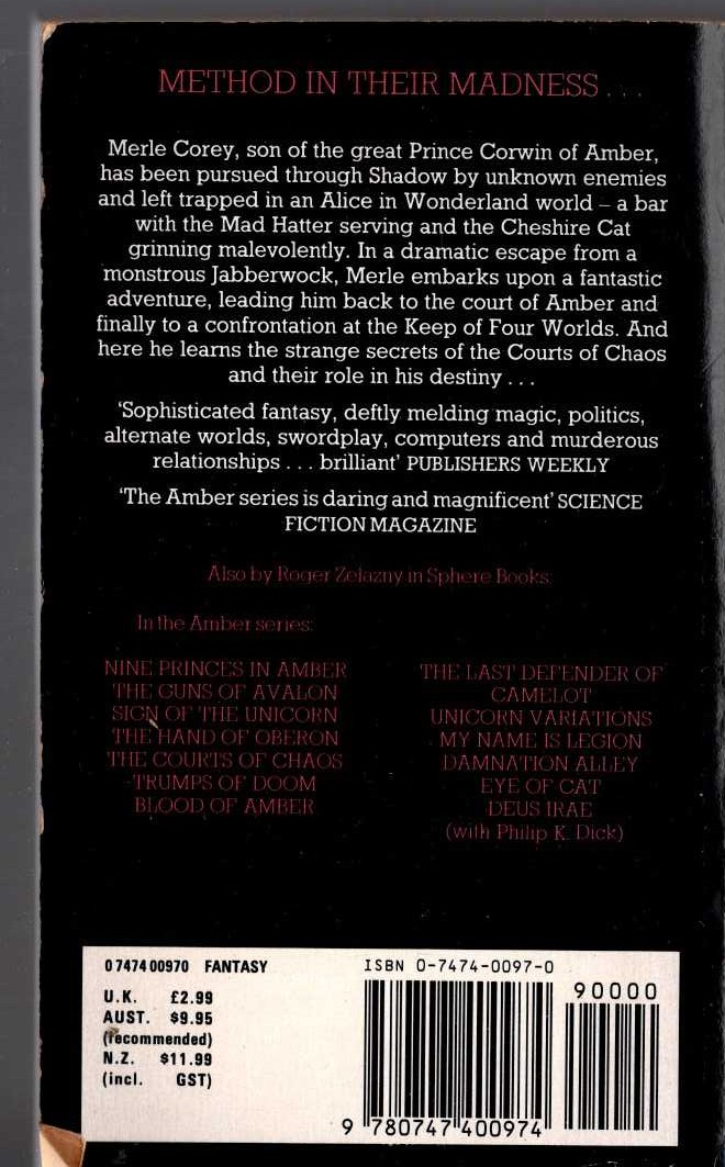 Roger Zelazny  SIGN OF CHAOS magnified rear book cover image