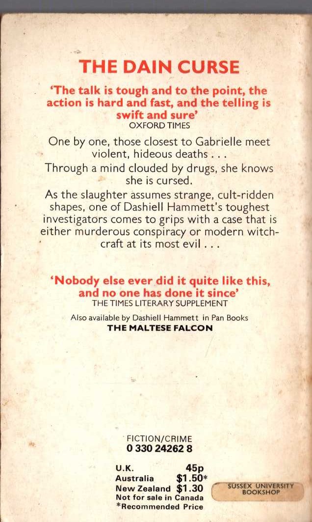 Dashiell Hammett  THE DAIN CURSE magnified rear book cover image