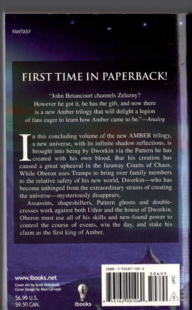 Roger Zelazny  TO RULE IN AMBER magnified rear book cover image