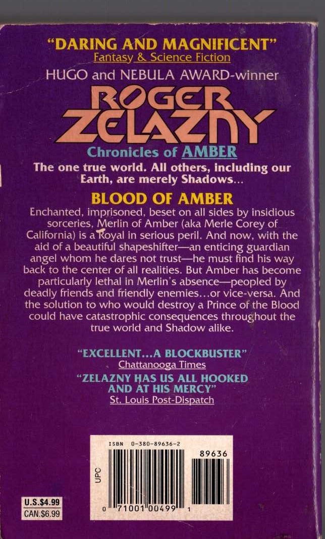 Roger Zelazny  BLOOD OF AMBER magnified rear book cover image