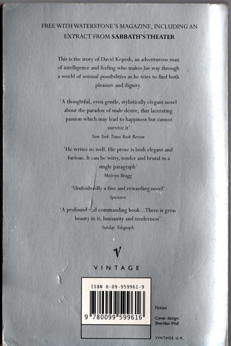 Philip Roth  THE PROFESSOR OF DESIRE magnified rear book cover image