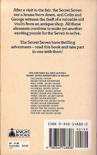 Enid Blyton PUZZLE FOR THE SECRET SEVEN<BR>
 . .Knight rpt.1990 rear cover image