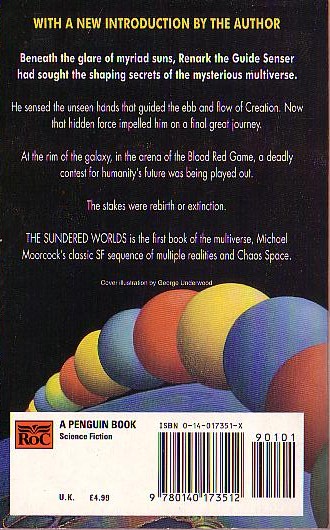 Michael Moorcock  THE SUNDERED WORLDS magnified rear book cover image