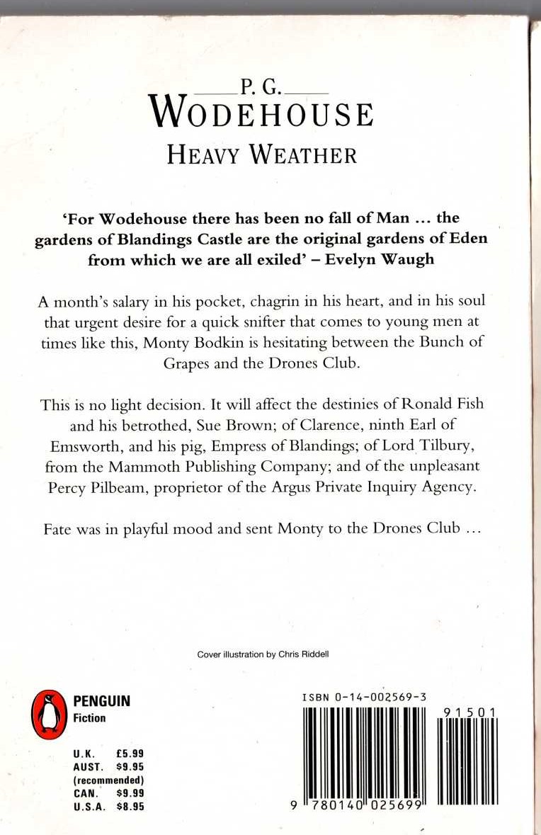 P.G. Wodehouse  HEAVY WEATHER magnified rear book cover image