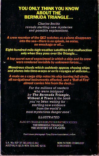 Charles Berlitz  WITHOUT A TRACE (Bermuda Triangle) magnified rear book cover image
