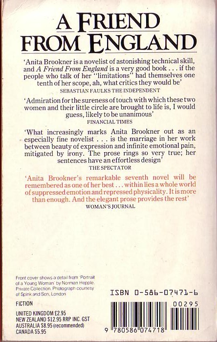 Anita Brookner  A FRIEND FROM ENGLAND magnified rear book cover image