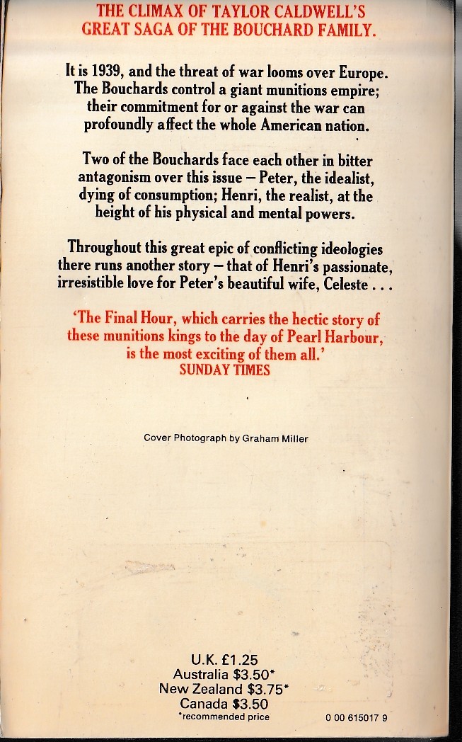 Taylor Caldwell  THE FINAL HOUR magnified rear book cover image
