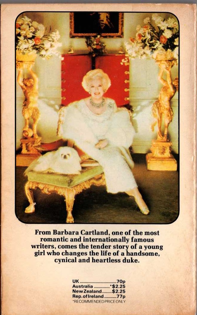 Barbara Cartland  THE DUKE AND THE PREACHER'S DAUGHTER magnified rear book cover image