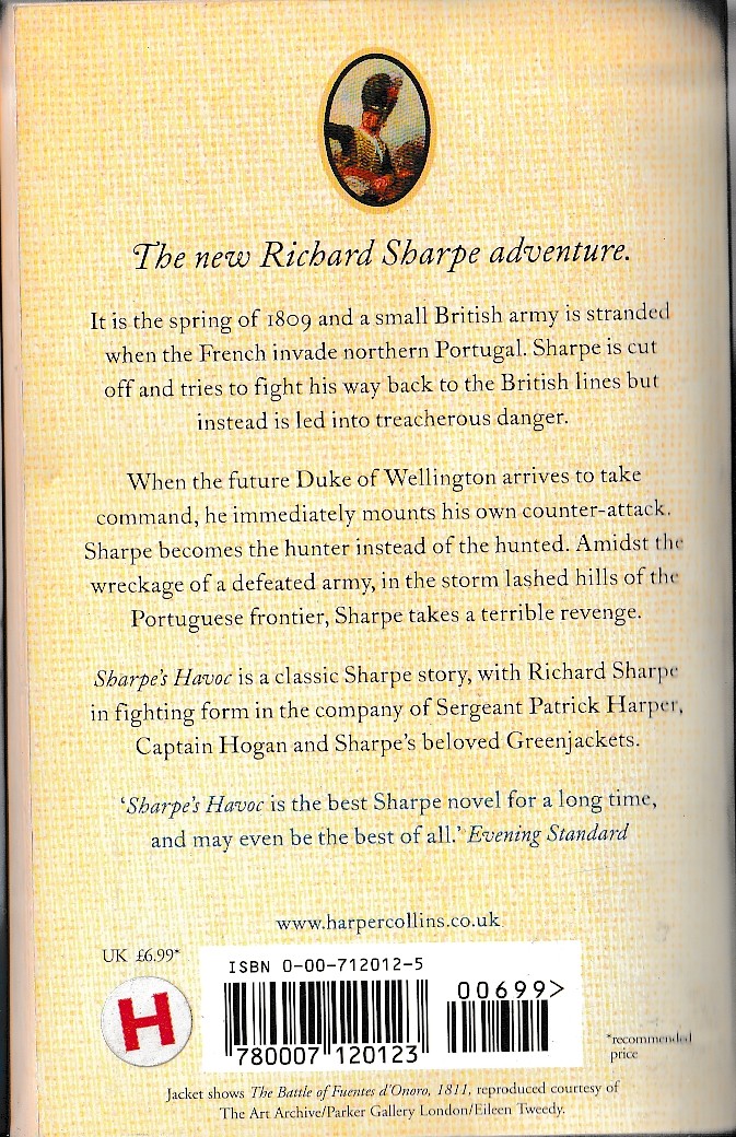 Bernard Cornwell  SHARPE'S HAVOC magnified rear book cover image