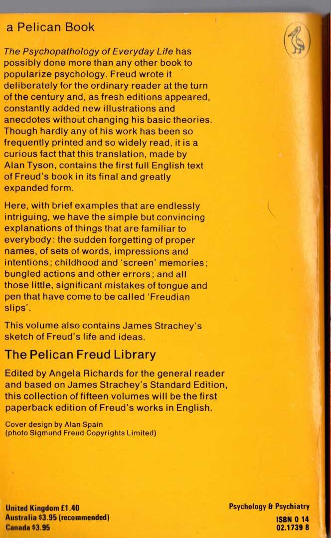 Sigmund Freud  THE PSYCHOPATHOLOGY OF EVERYDAY LIFE magnified rear book cover image