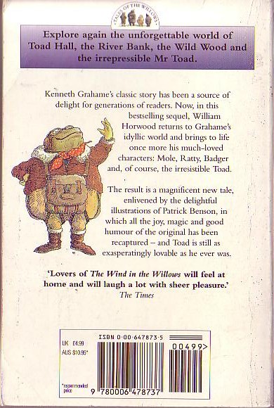 William Horwood  THE WILLOWS IN WINTER magnified rear book cover image