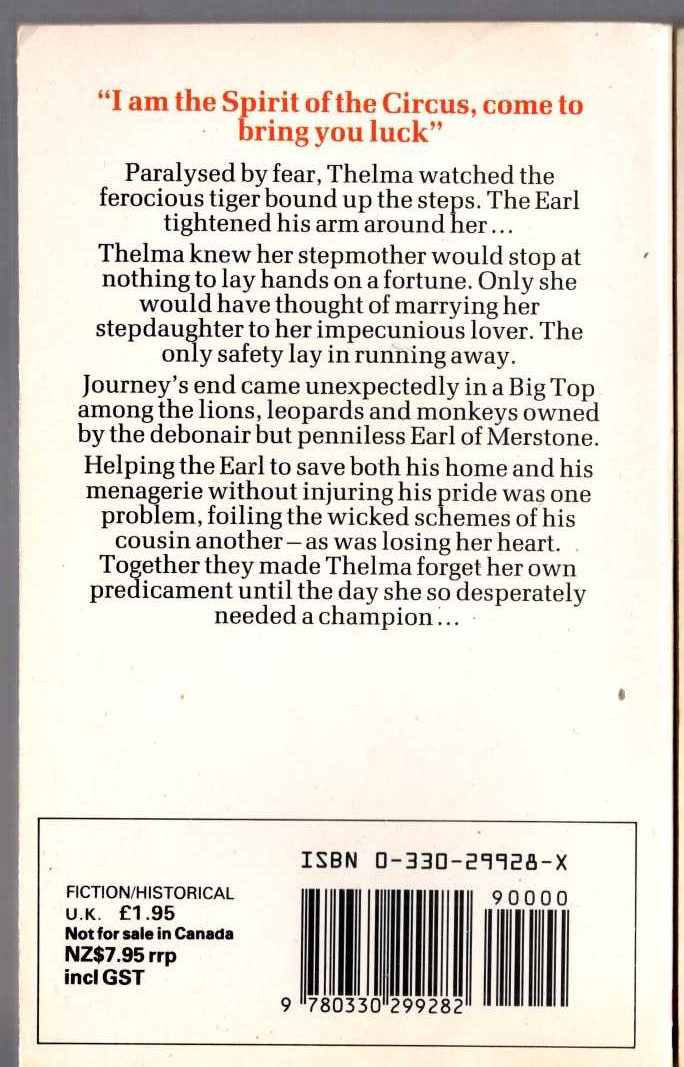 Barbara Cartland  A CIRCUS FOR LOVE magnified rear book cover image