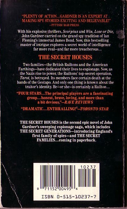 John Gardner  THE SECRET HOUSES magnified rear book cover image
