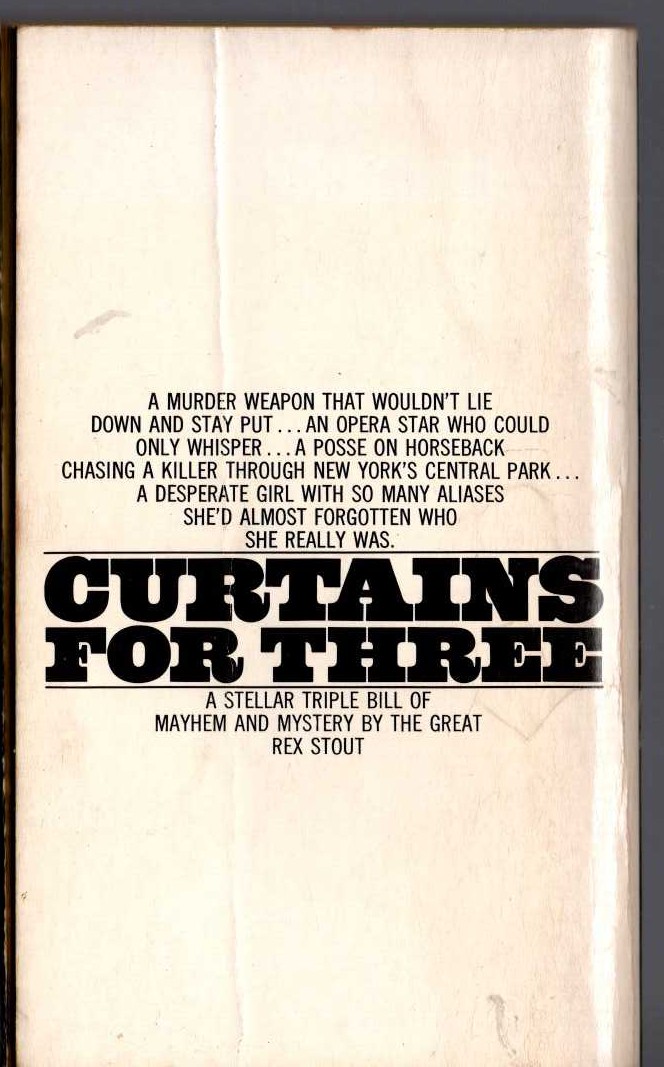 Rex Stout  CURTAINS FOR THREE magnified rear book cover image
