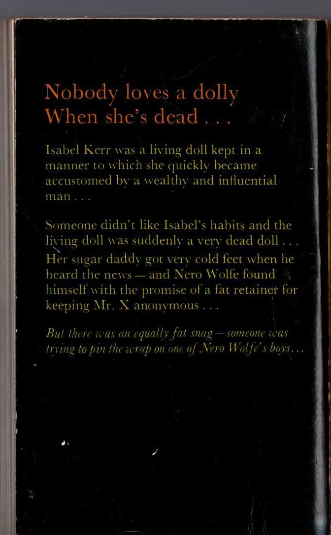 Rex Stout  DEATH OF A DOXY magnified rear book cover image